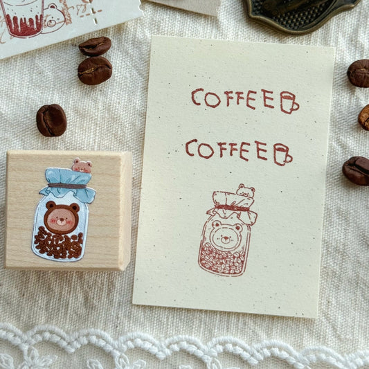 Bear Energy Coffee Wooden Rubber Stamp Set