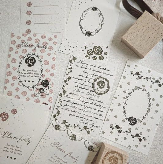 Roses Background and Frame Wooden Rubber Stamp