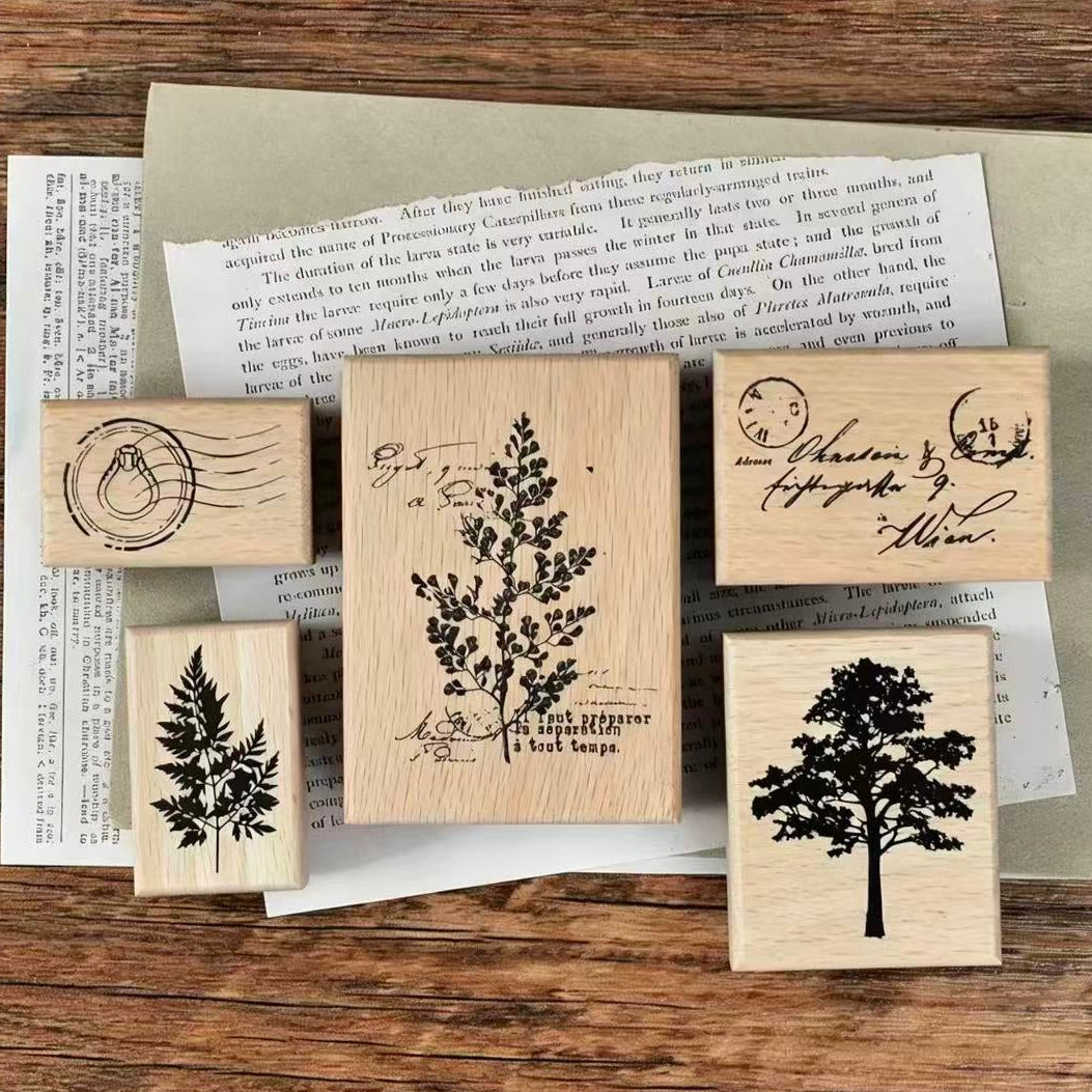 Vintage Botanical & Postmark Wooden Stamps