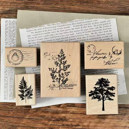 Vintage Botanical & Postmark Wooden Stamps