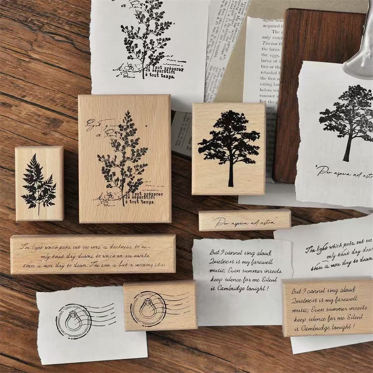 Vintage Botanical & Postmark Wooden Stamps