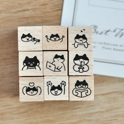 Mini Cat Wooden Rubber Stamp Set