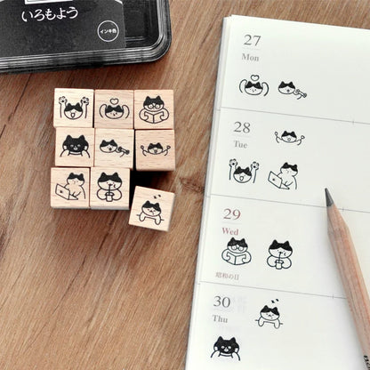 Mini Cat Wooden Rubber Stamp Set