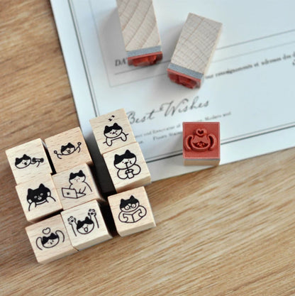Mini Cat Wooden Rubber Stamp Set