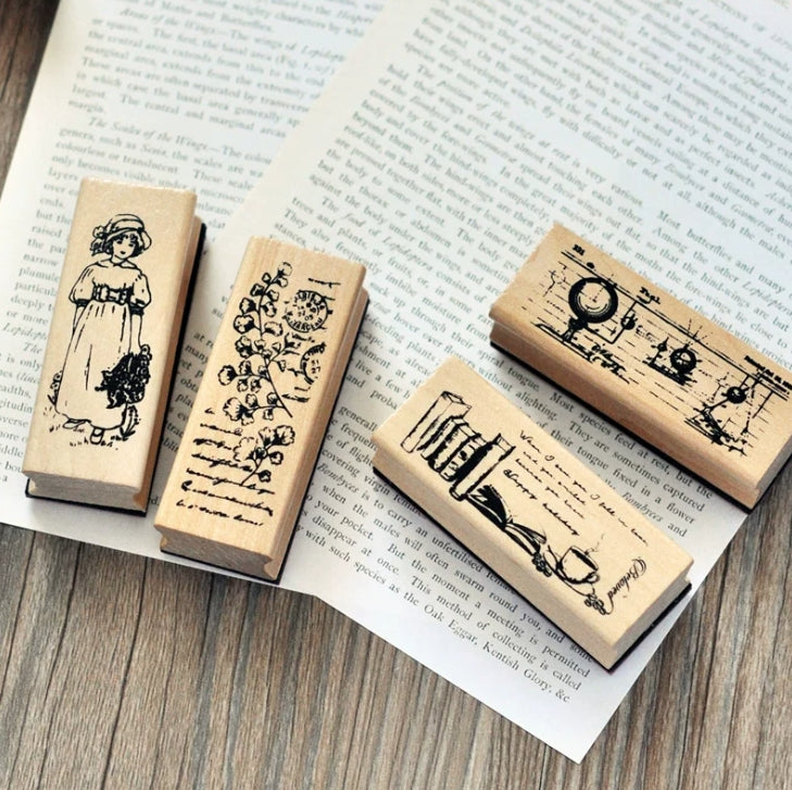 Vintage Girl, Botanical Hand Script, Bbooks, Laboratory instruments Stamps