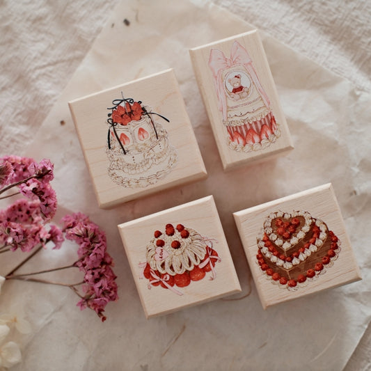 Birthday Cake Wooden Rubber Stamps