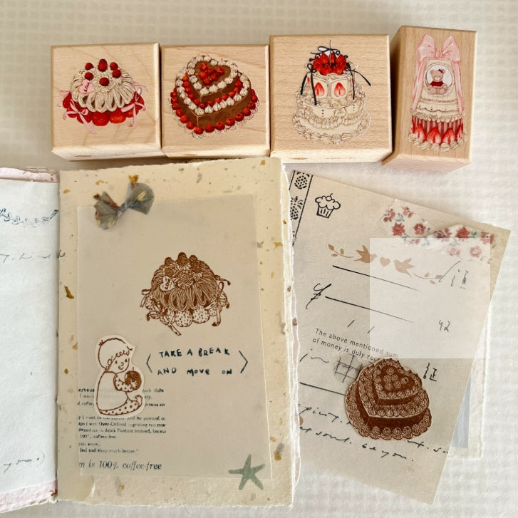 Birthday Cake Wooden Rubber Stamps