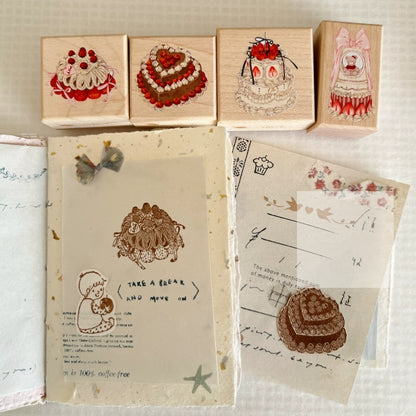 Birthday Cake Wooden Rubber Stamps
