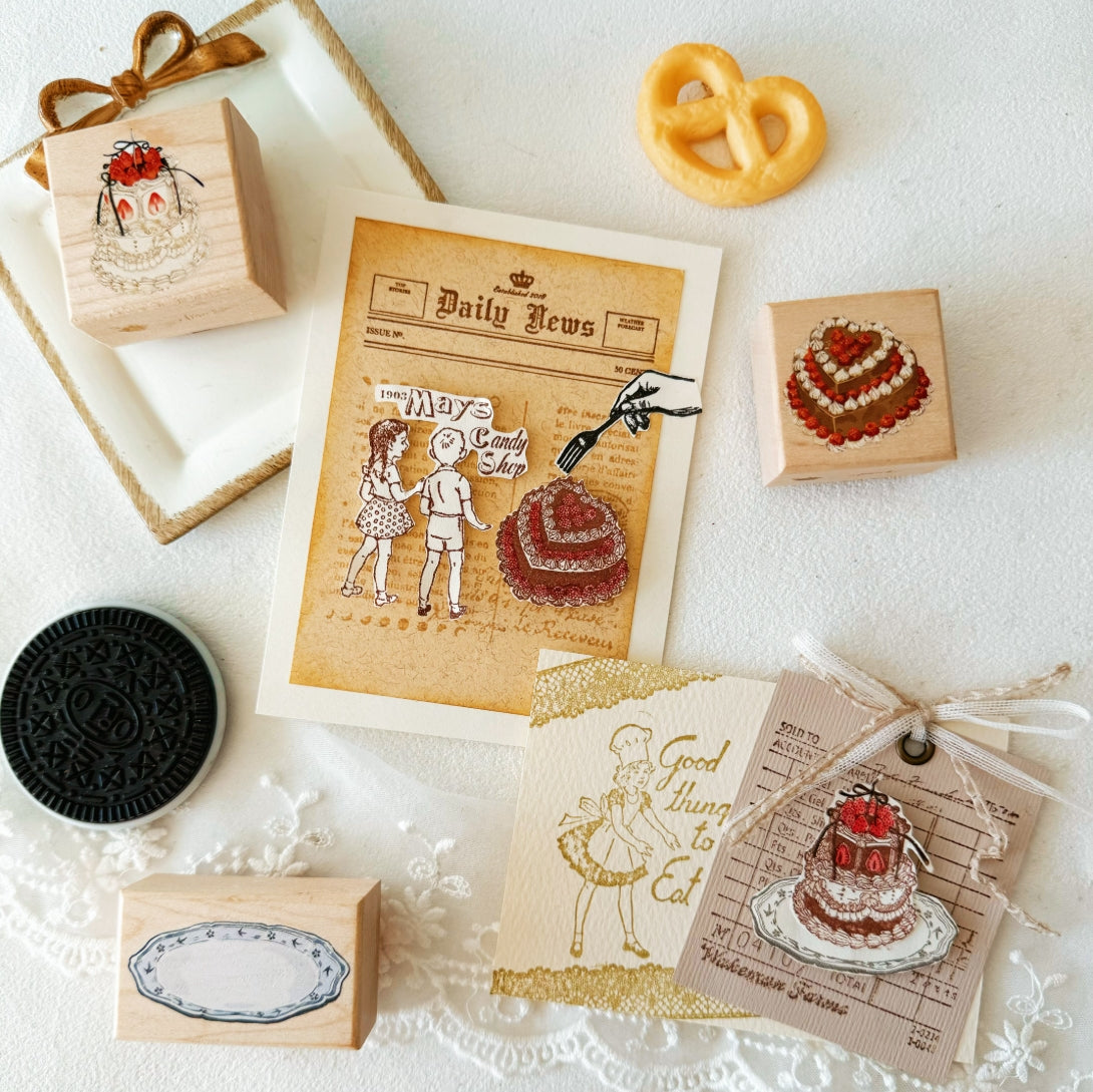 Birthday Cake Wooden Rubber Stamps