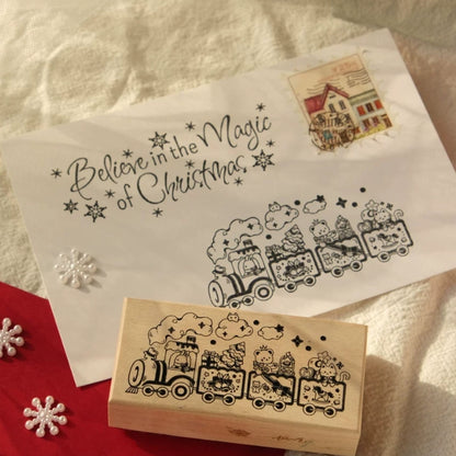 Christmas Train Wooden Rubber Stamp