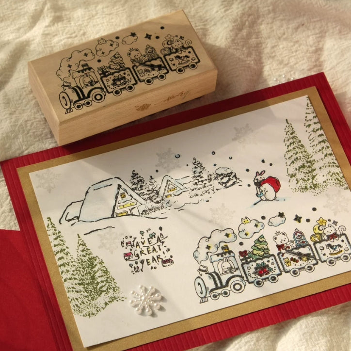 Christmas Train Wooden Rubber Stamp