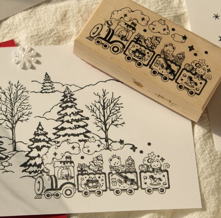 Christmas Train Wooden Rubber Stamp