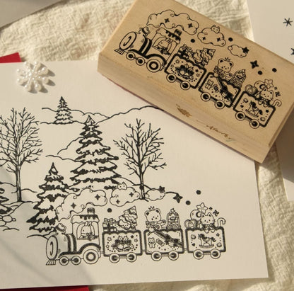 Christmas Train Wooden Rubber Stamp