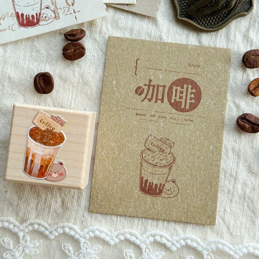 Bear Energy Coffee Wooden Rubber Stamp Set