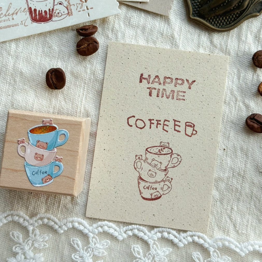 Bear Energy Coffee Wooden Rubber Stamp Set