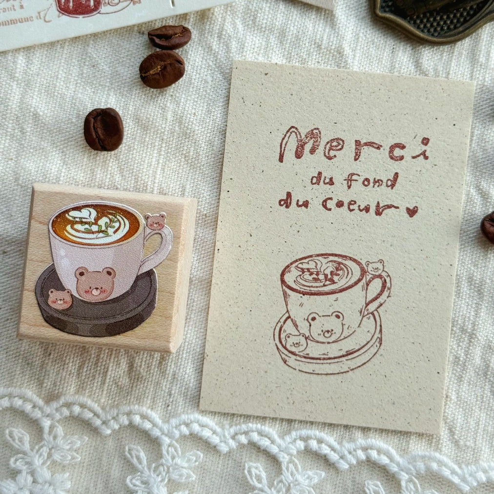 Bear Energy Coffee Wooden Rubber Stamp Set