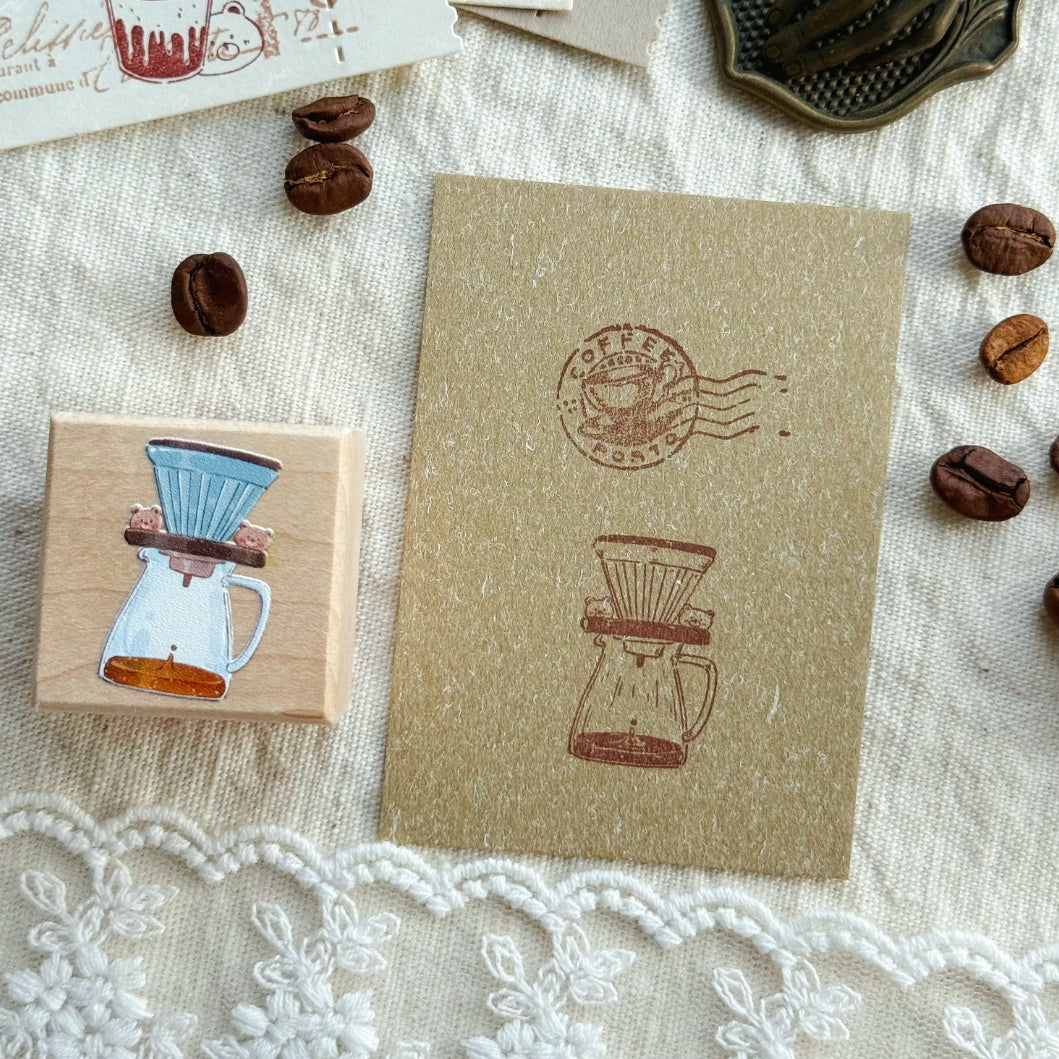 Bear Energy Coffee Wooden Rubber Stamp Set