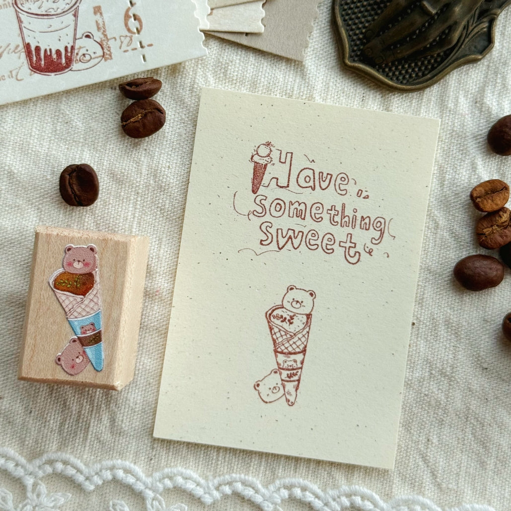 Bear Energy Coffee Wooden Rubber Stamp Set