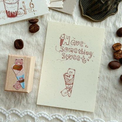Bear Energy Coffee Wooden Rubber Stamp Set