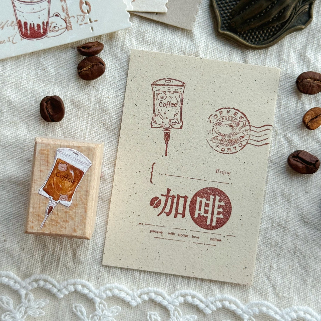 Bear Energy Coffee Wooden Rubber Stamp Set