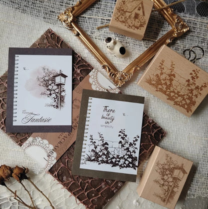 Blossom & Cottage Wooden Rubber Stamps