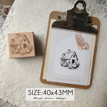 Blossom & Cottage Wooden Rubber Stamps