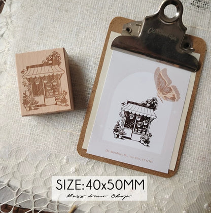 Blossom & Cottage Wooden Rubber Stamps