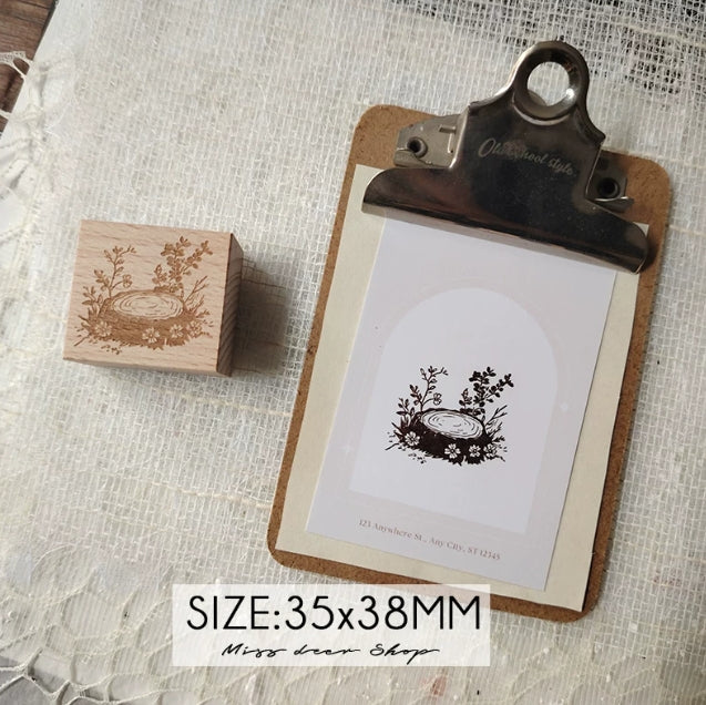 Blossom & Cottage Wooden Rubber Stamps