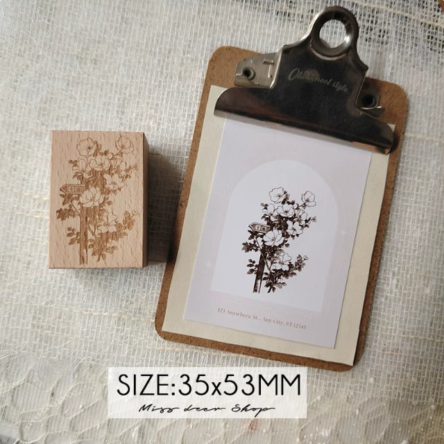 Blossom & Cottage Wooden Rubber Stamps
