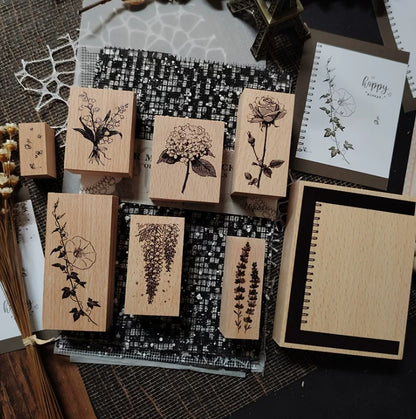 Botanical Floral Wooden Rubber Stamps