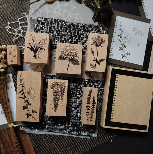 Botanical Floral Wooden Rubber Stamps