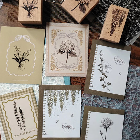 Botanical Floral Wooden Rubber Stamps