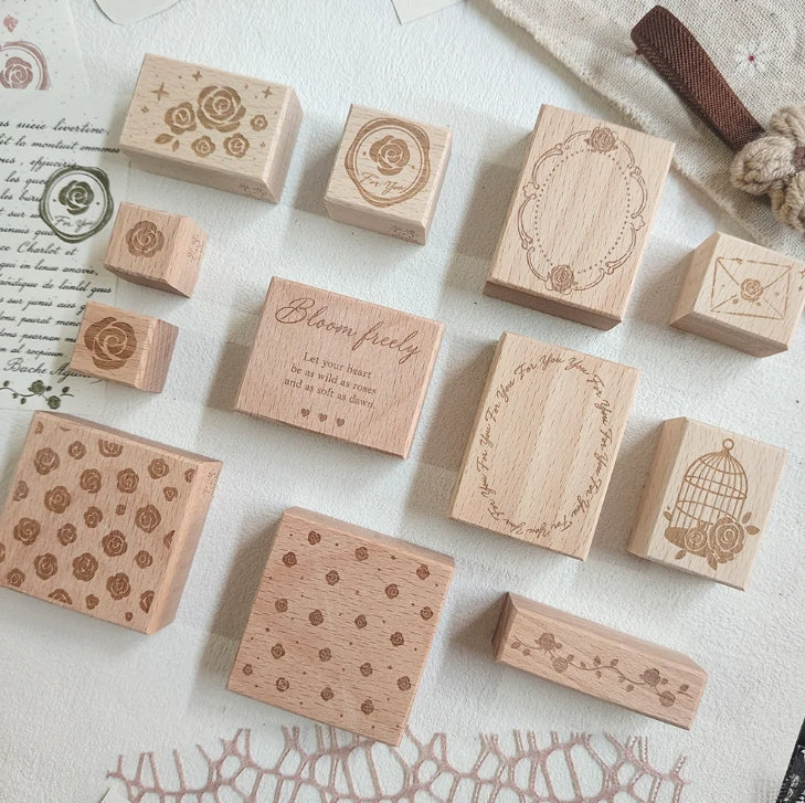 Roses Background and Frame Wooden Rubber Stamp