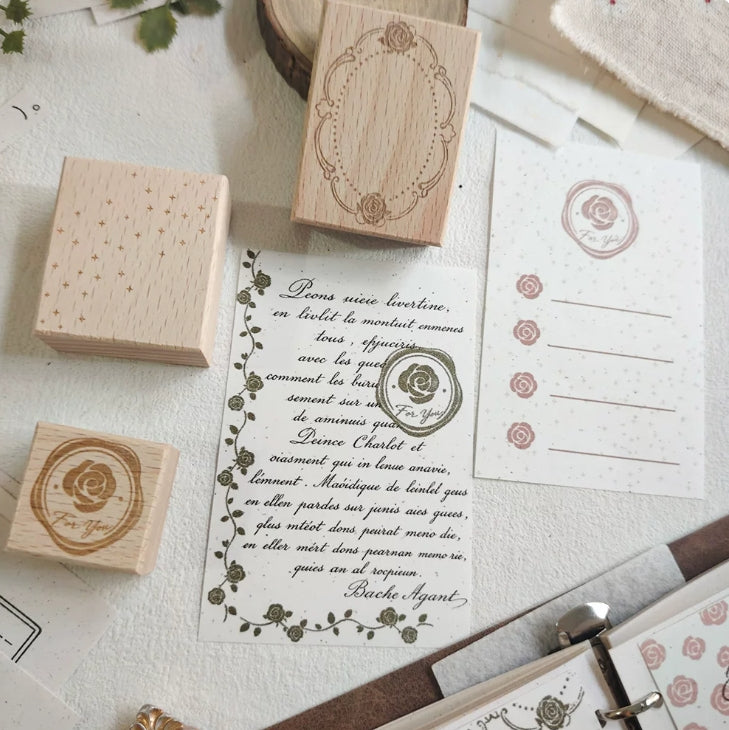 Roses Background and Frame Wooden Rubber Stamp