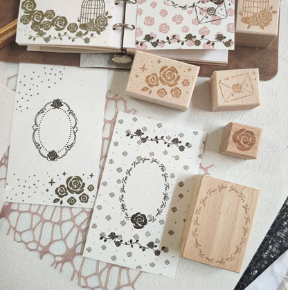 Roses Background and Frame Wooden Rubber Stamp